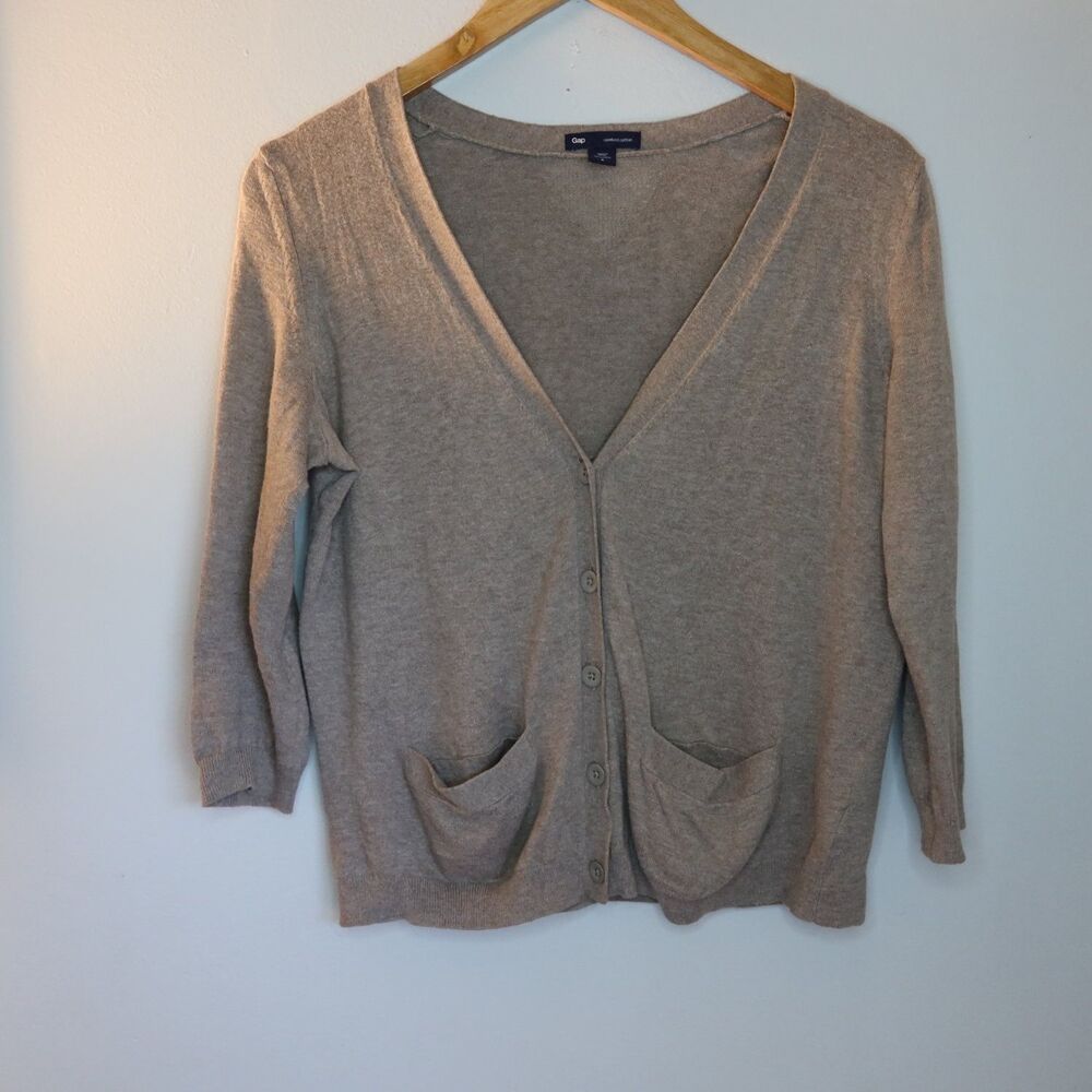 Gap Sweater Womens S Beige V-Neck 3/4 Sleeve y2k 90s gorpcore coquette boho